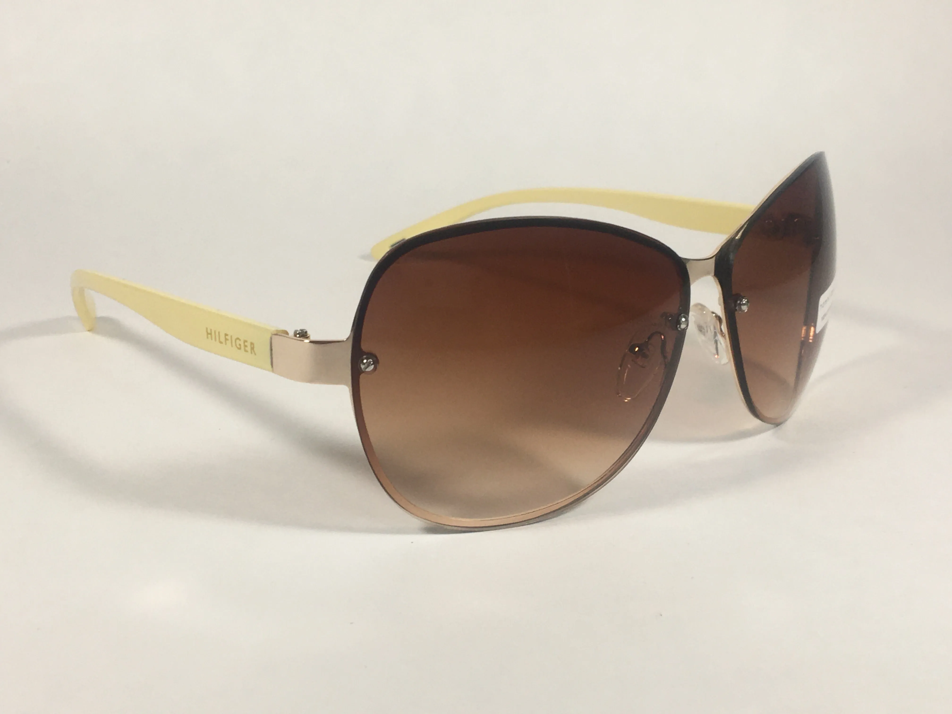 Tommy Hilfiger Melone Rimless Butterfly Sunglasses Gold Cream Frame Brown Gradient Lens MELONE WM OL78