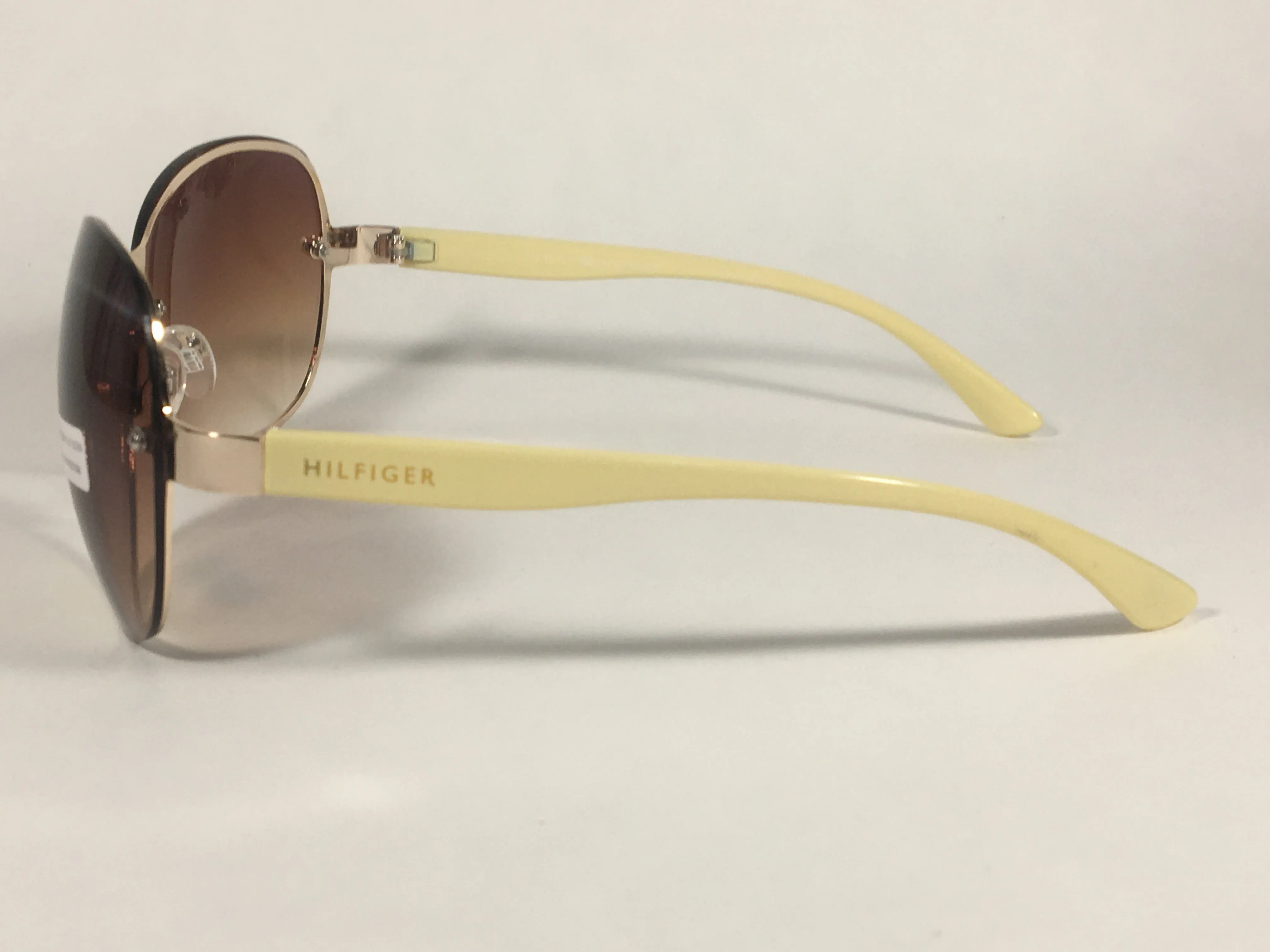 Tommy Hilfiger Melone Rimless Butterfly Sunglasses Gold Cream Frame Brown Gradient Lens MELONE WM OL78
