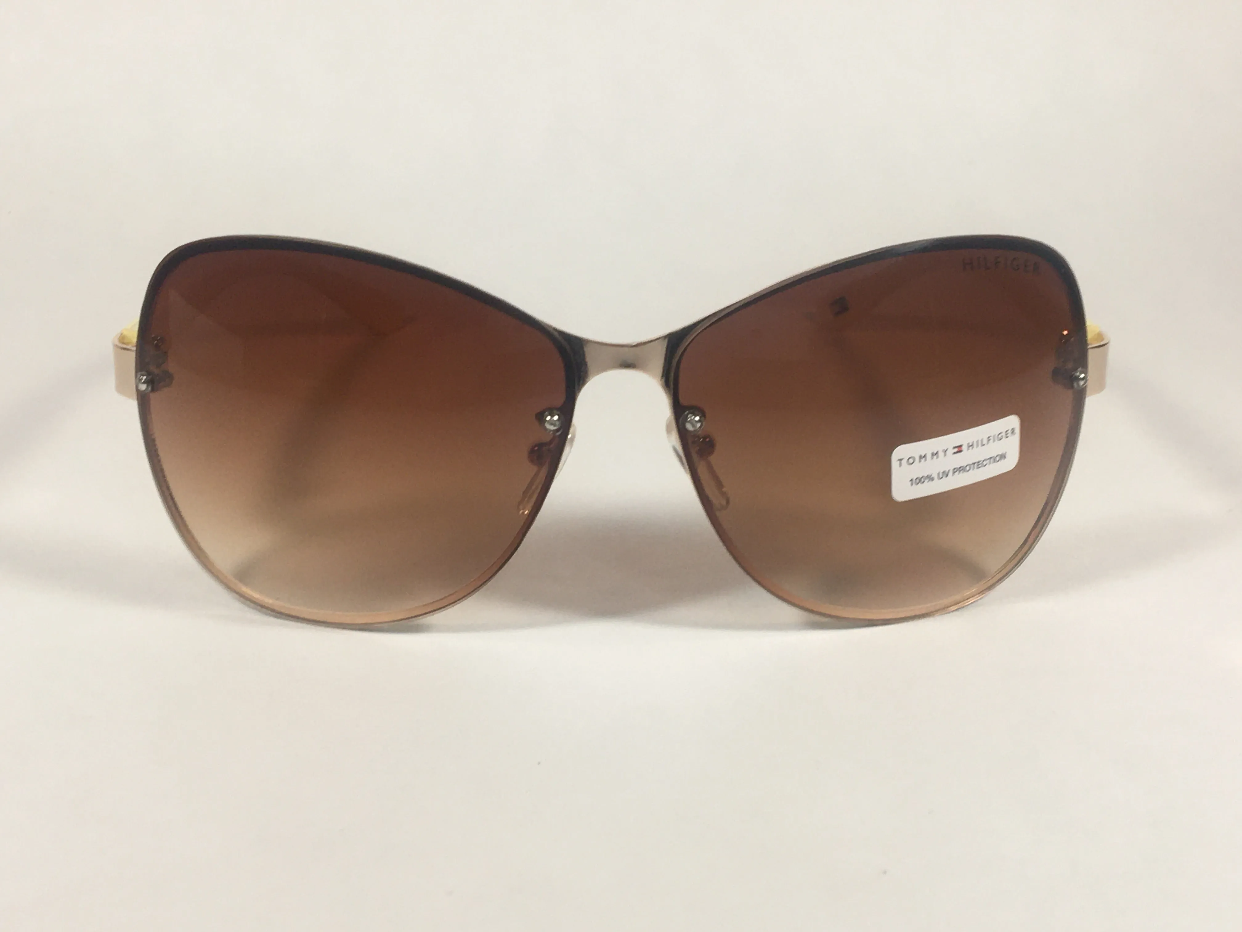 Tommy Hilfiger Melone Rimless Butterfly Sunglasses Gold Cream Frame Brown Gradient Lens MELONE WM OL78