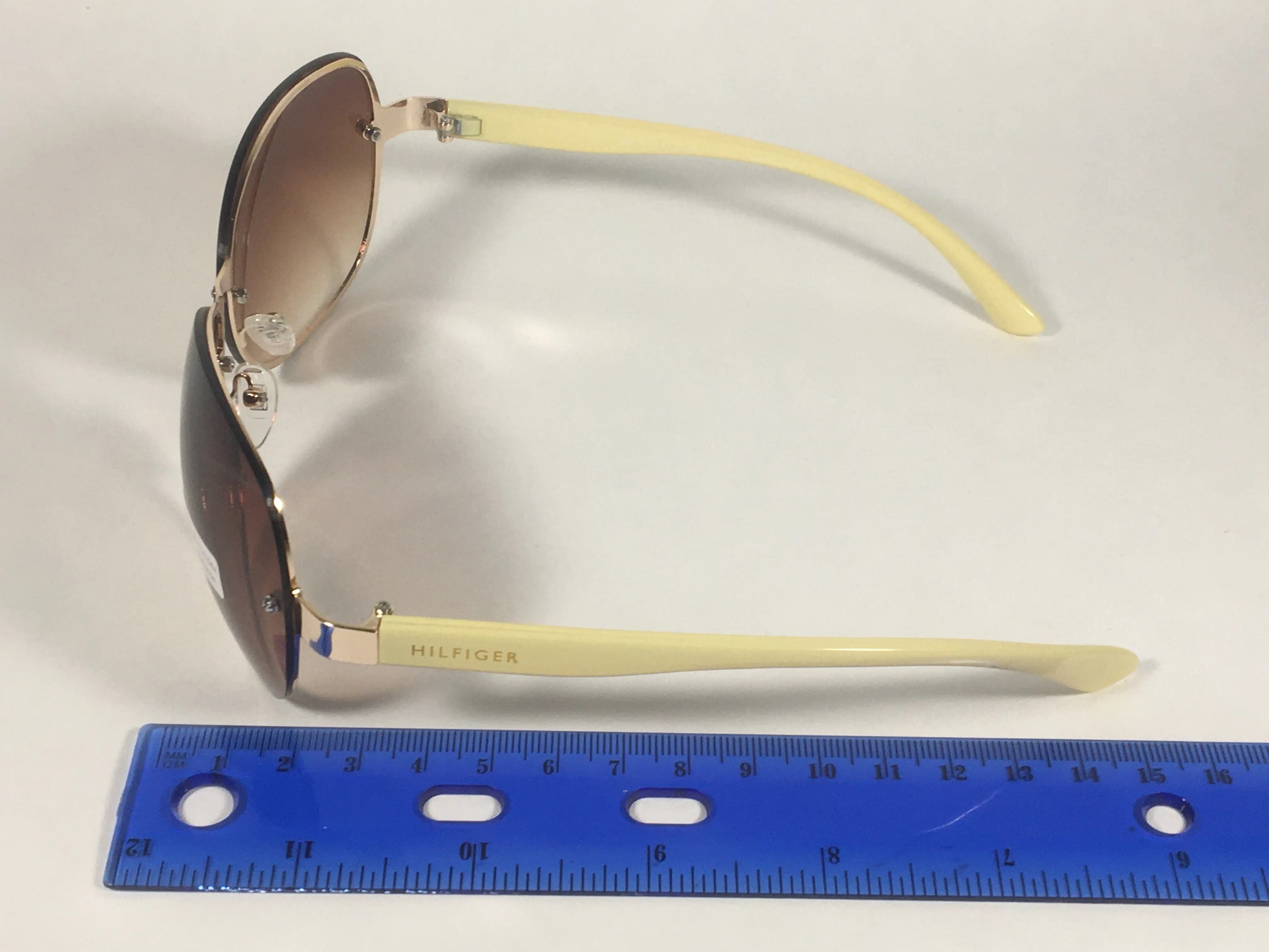 Tommy Hilfiger Melone Rimless Butterfly Sunglasses Gold Cream Frame Brown Gradient Lens MELONE WM OL78