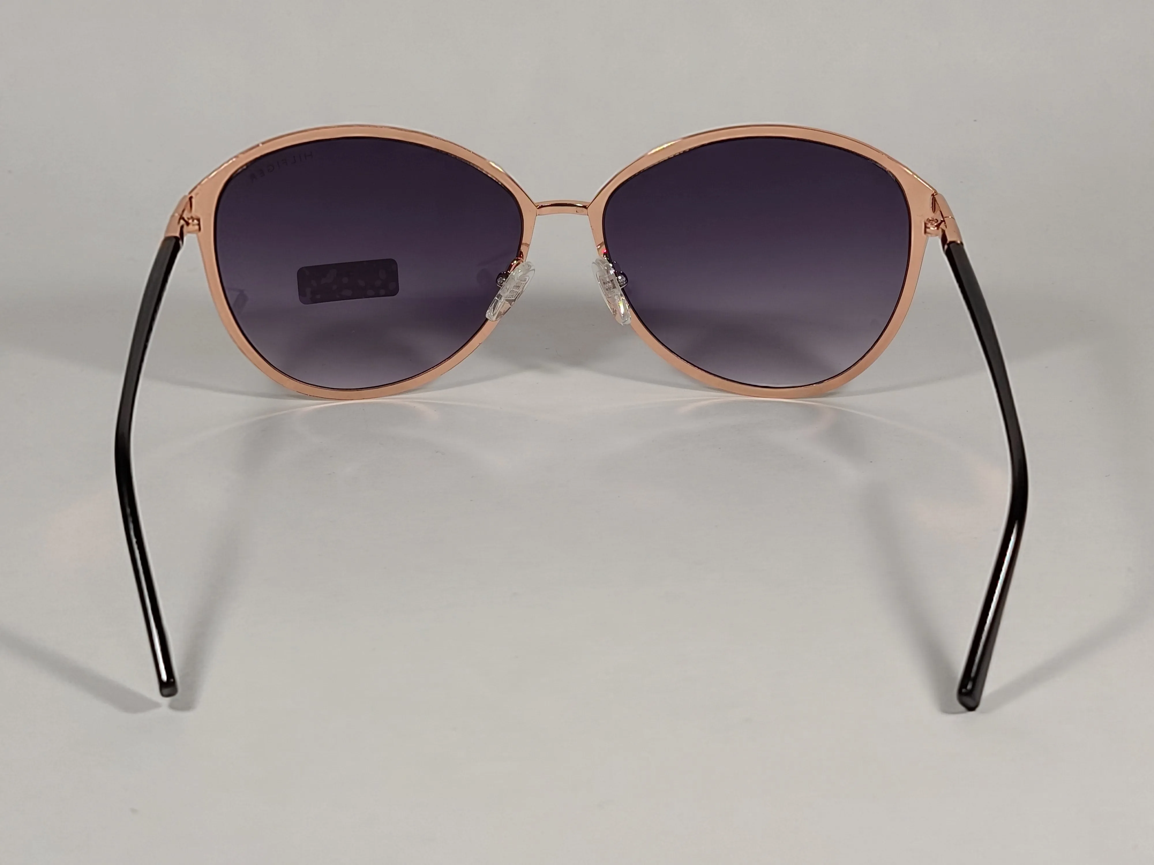Tommy Hilfiger Shuri Cat Eye Sunglasses Shiny Black and Gold Frame Smoke Gradient Lens WM OL504
