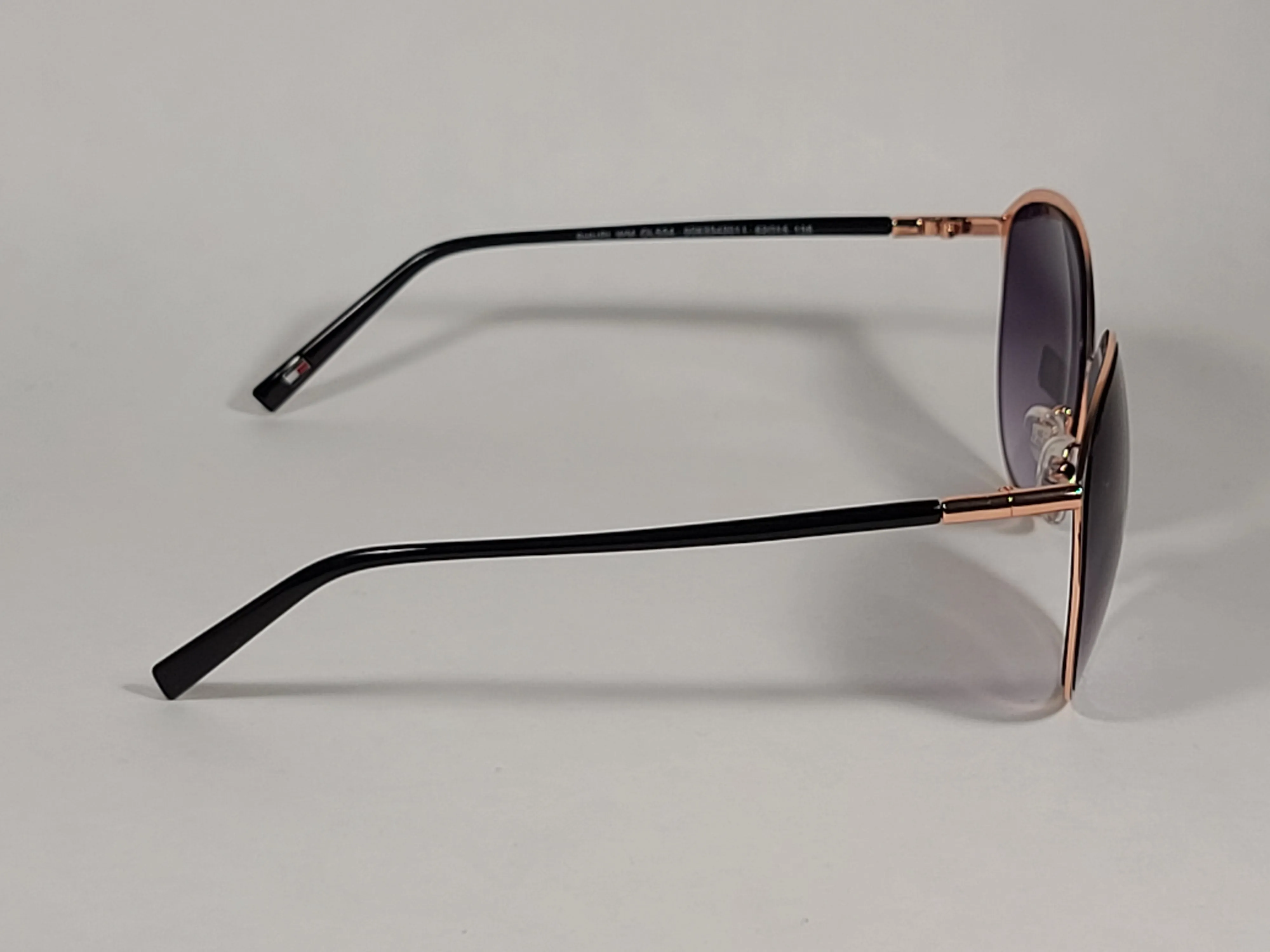 Tommy Hilfiger Shuri Cat Eye Sunglasses Shiny Black and Gold Frame Smoke Gradient Lens WM OL504