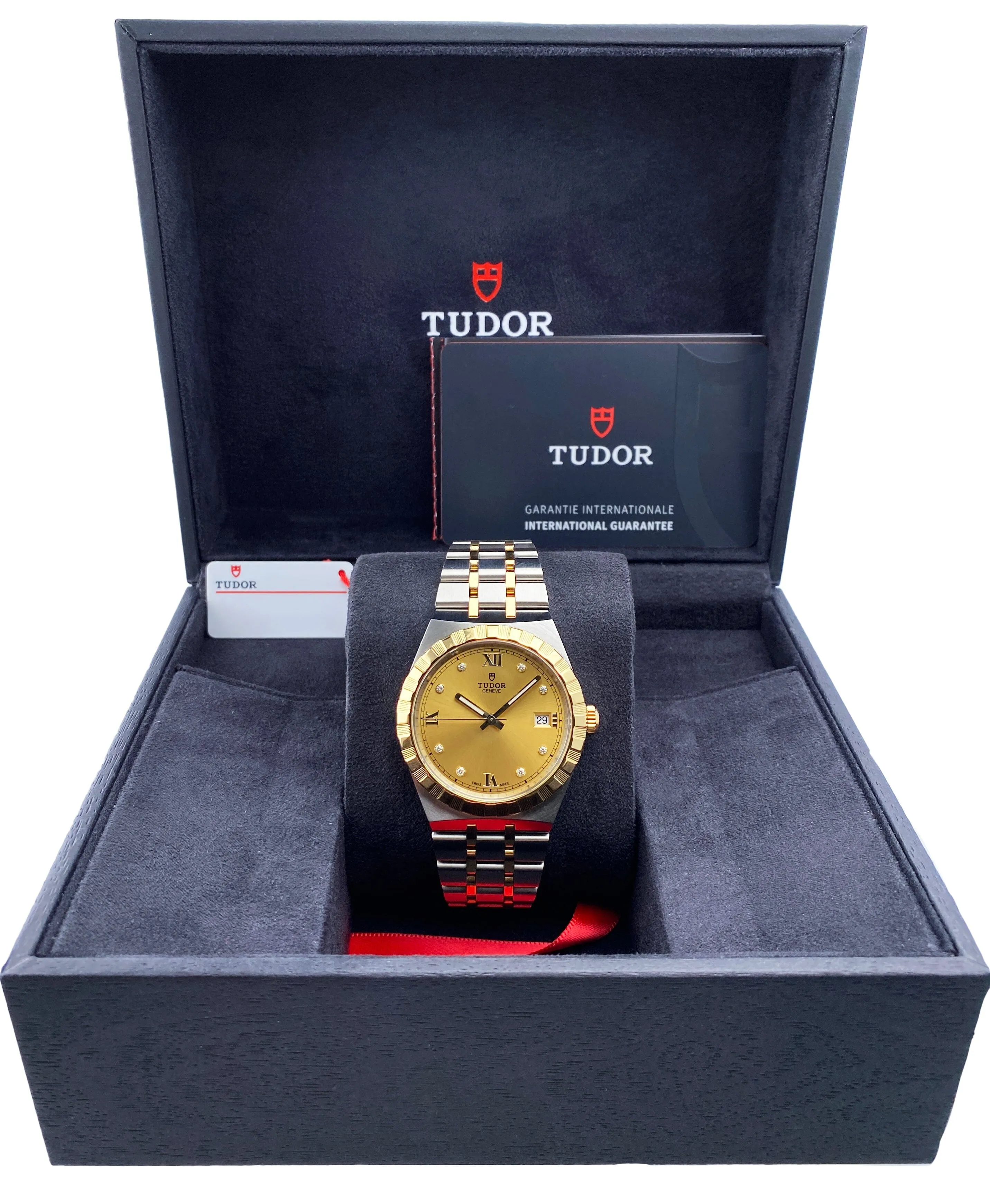 Tudor Royal 28503 Diamond Champagne Dial Mens Watch Box Papers