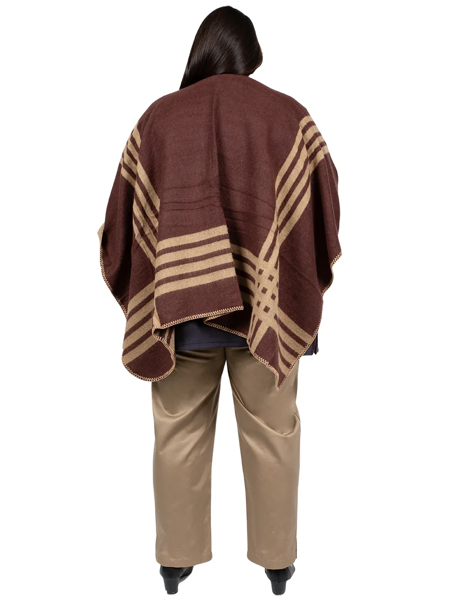 U Shape Poncho With Lines - Coffee*
