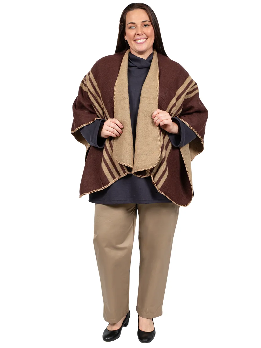 U Shape Poncho With Lines - Coffee*