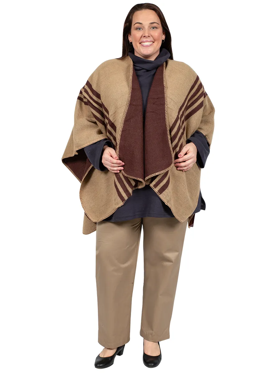 U Shape Poncho With Lines - Coffee*