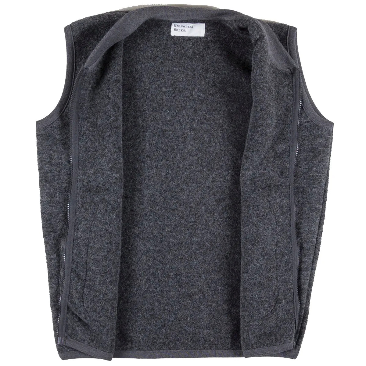 Universal Works Wool Fleece Zip Waistcoat Grey Marl