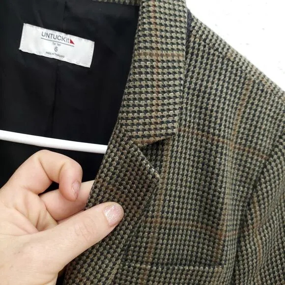 UNTUCKIT Women’s Wool Harper Heritage Print One Button Houndstooth Plaid Blazer