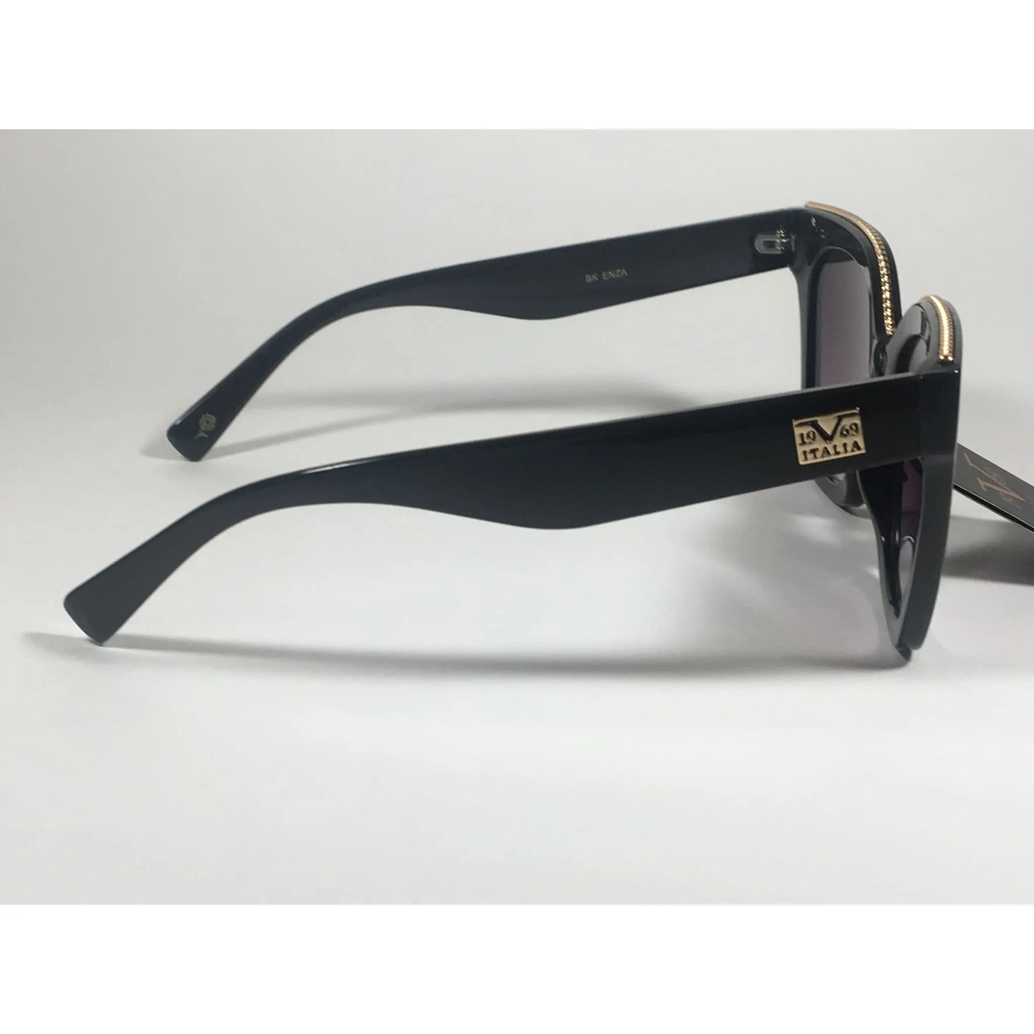 Versace 19V69 Italia BK ENZA Square Sunglasses Black Gold Trim Gray Smoke Lens