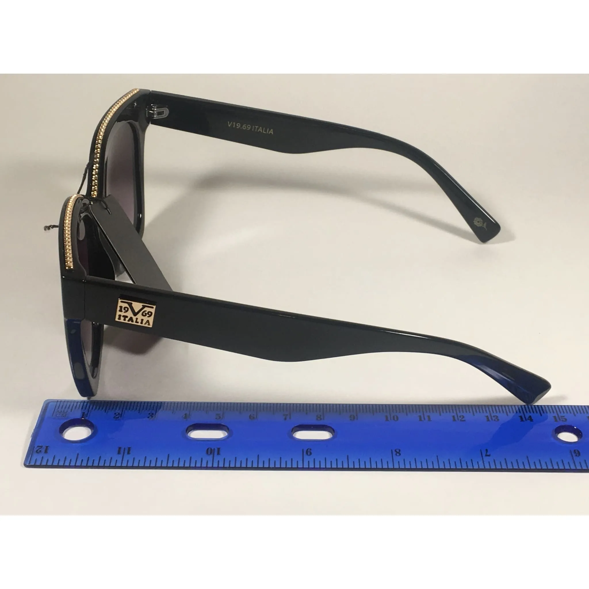 Versace 19V69 Italia BK ENZA Square Sunglasses Black Gold Trim Gray Smoke Lens