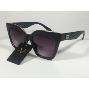 Versace 19V69 Italia BK ENZA Square Sunglasses Black Gold Trim Gray Smoke Lens