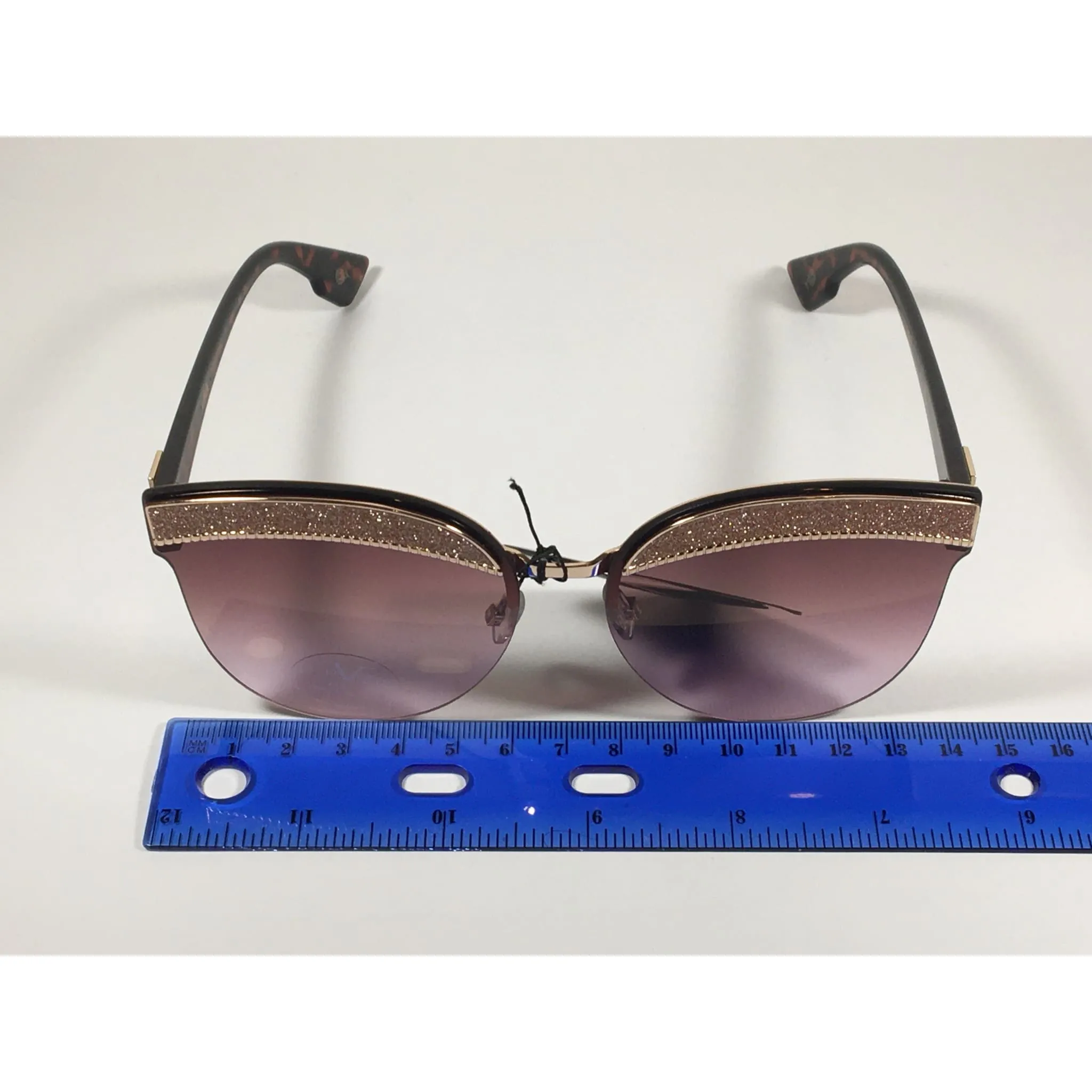 Versace 19V69 Italia Paola Rimless Cat Sunglasses Gold Glitter Brown and Pink Gradient Lens