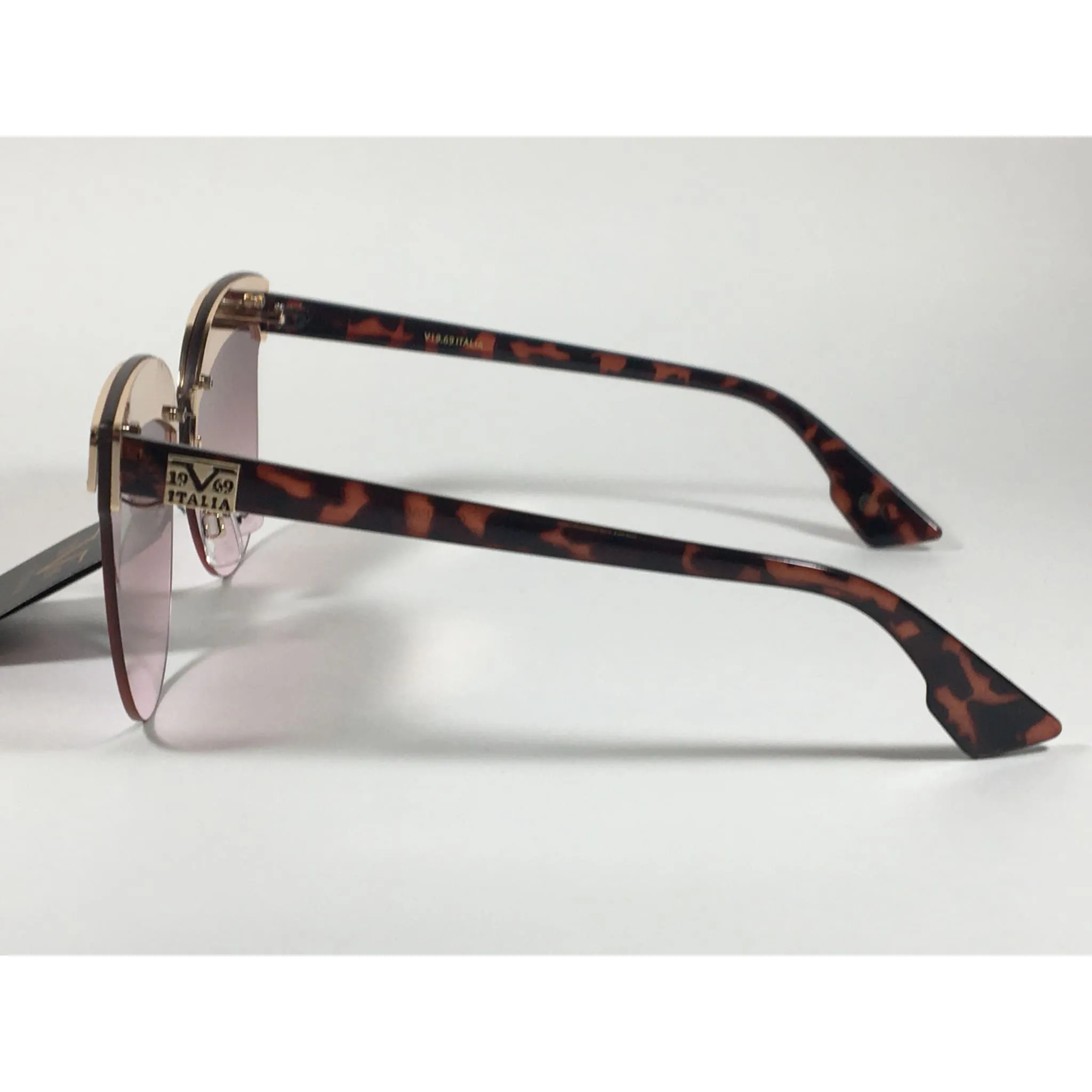 Versace 19V69 Italia Paola Rimless Cat Sunglasses Gold Glitter Brown and Pink Gradient Lens