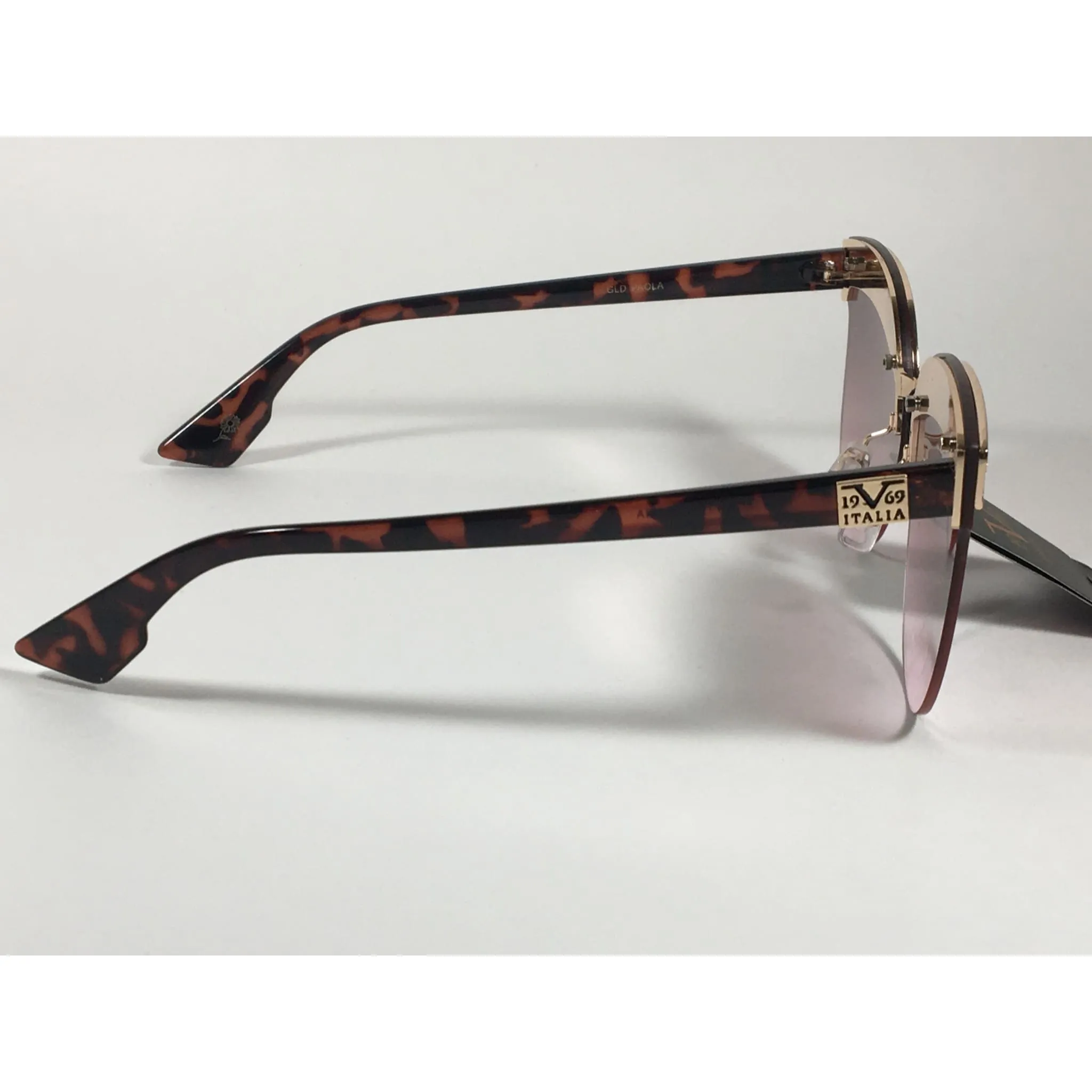 Versace 19V69 Italia Paola Rimless Cat Sunglasses Gold Glitter Brown and Pink Gradient Lens