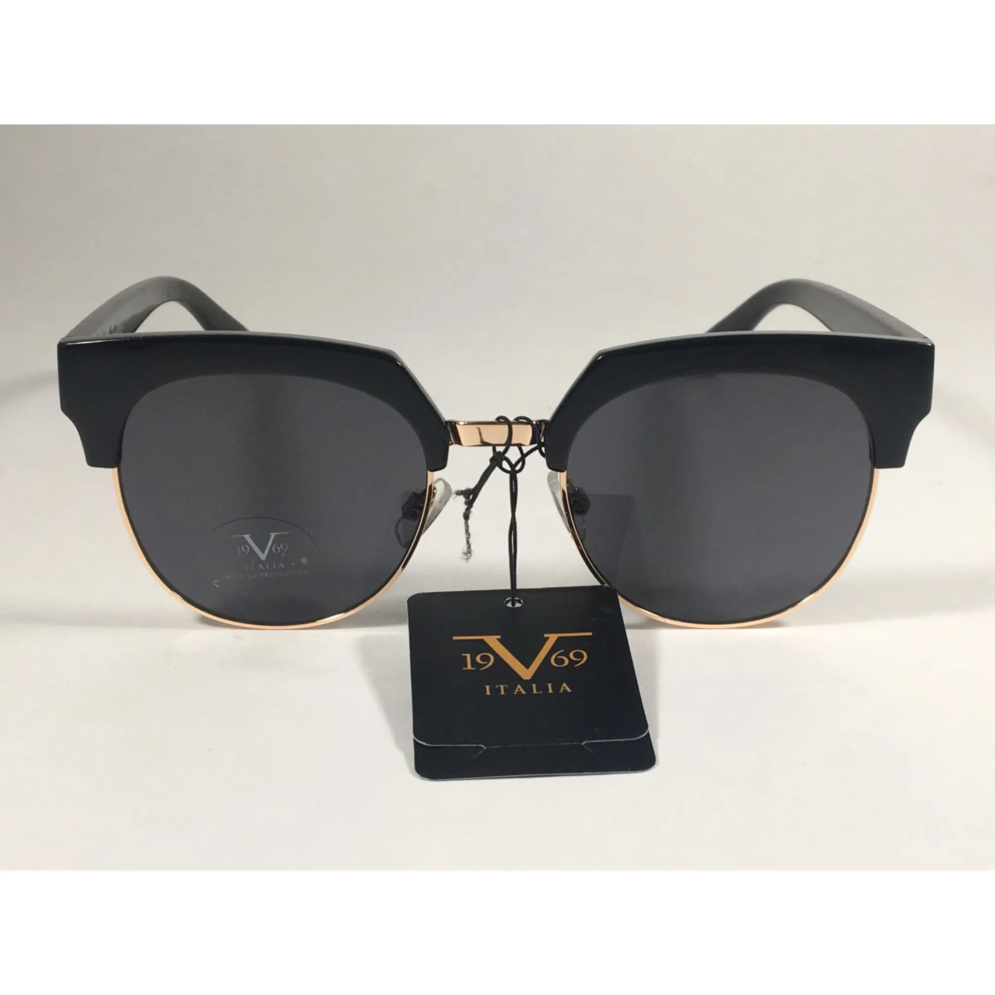 Versace 19V69 Italia Valentina Club Sunglasses Black Gold Horn Rim With Gray Lens
