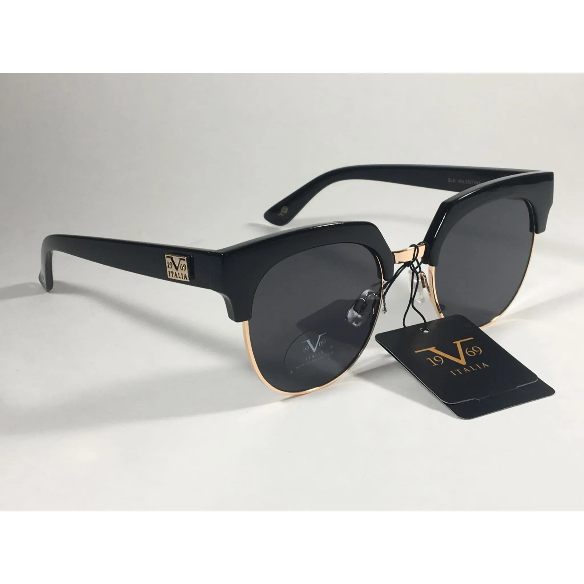 Versace 19V69 Italia Valentina Club Sunglasses Black Gold Horn Rim With Gray Lens