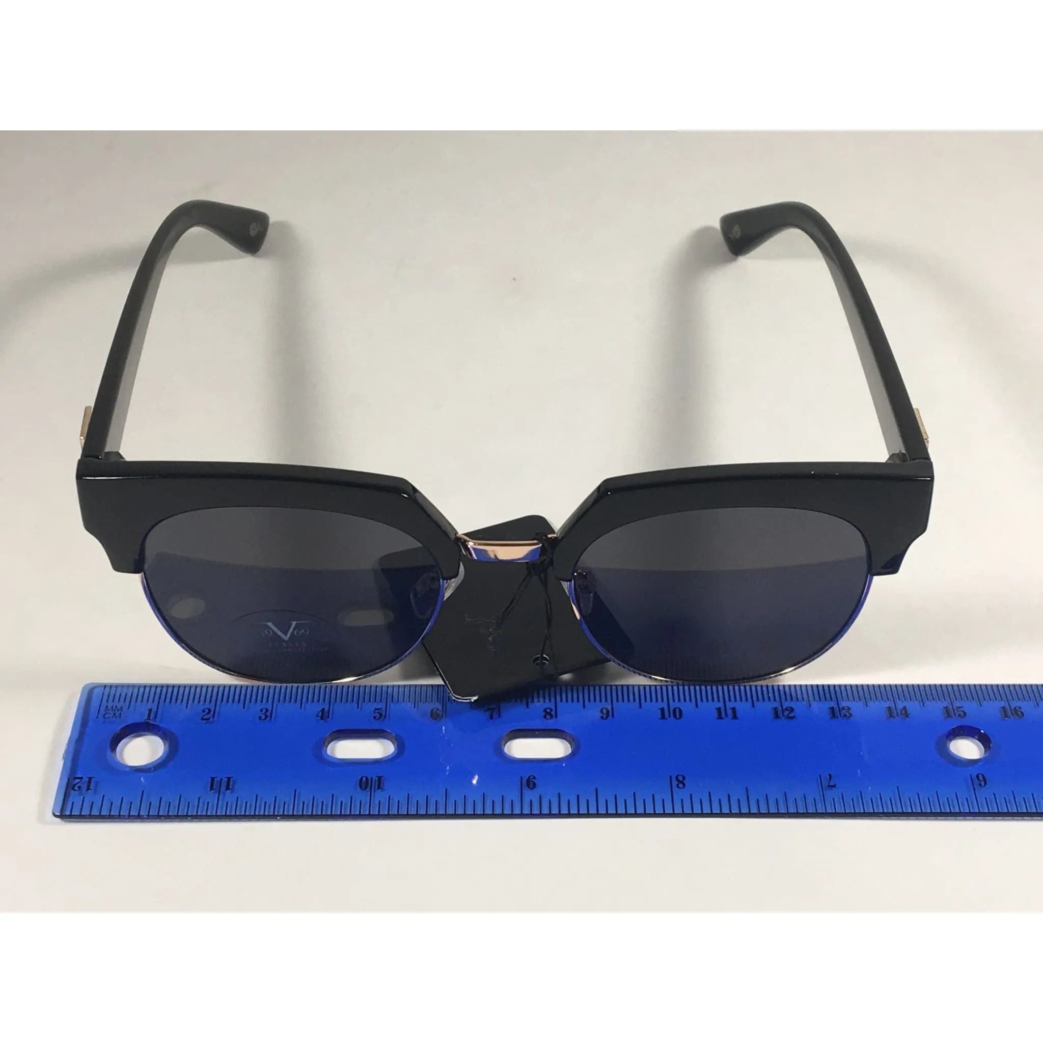 Versace 19V69 Italia Valentina Club Sunglasses Black Gold Horn Rim With Gray Lens