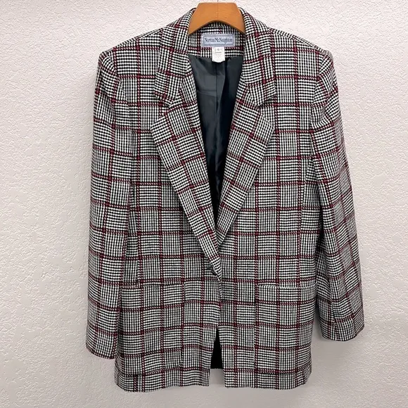 Vintage 80’s Wool Blend Blazer 6 Black White Red