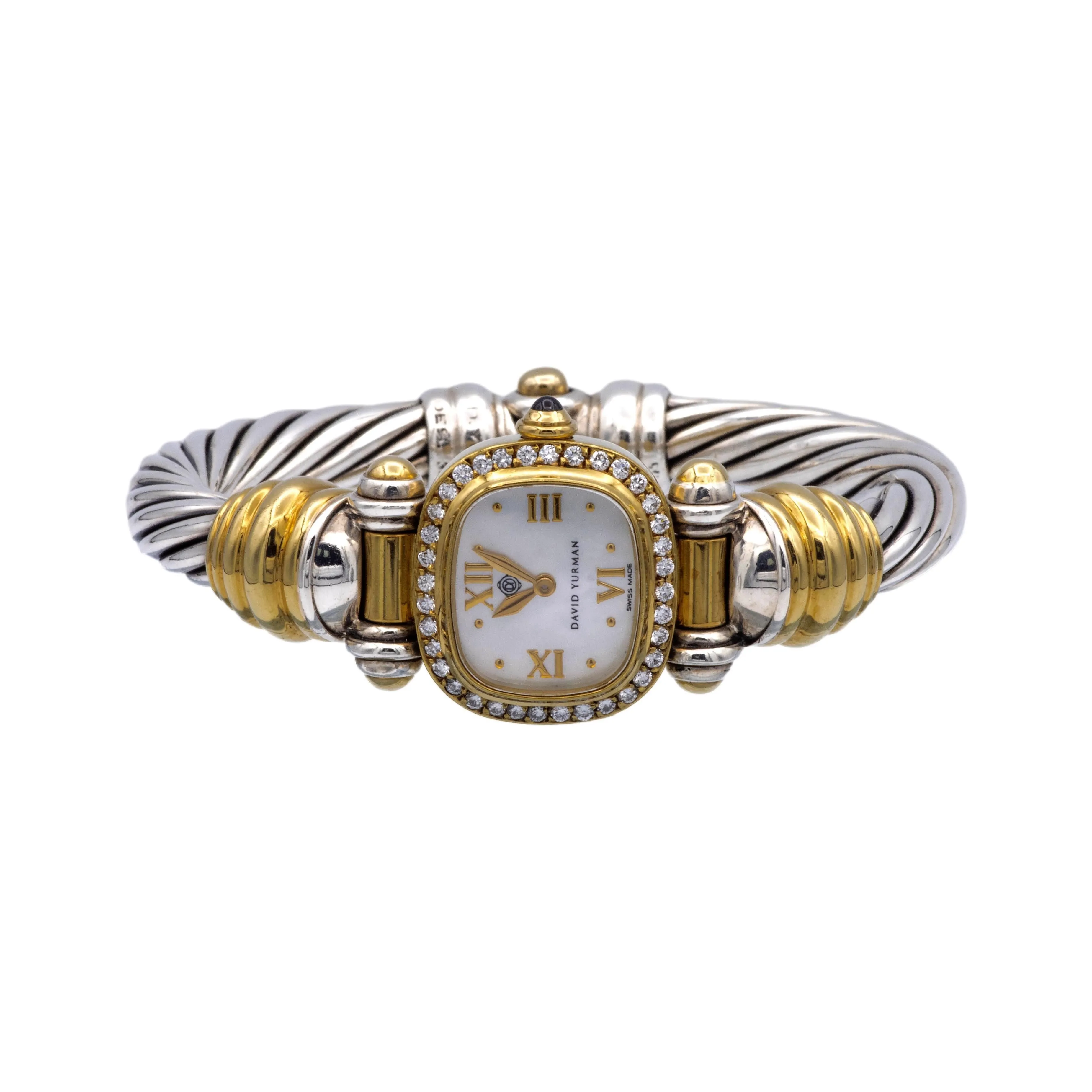 Vintage David Yurman Ladies 18K Yellow Gold Sterling Silver Diamond Wrist Watch