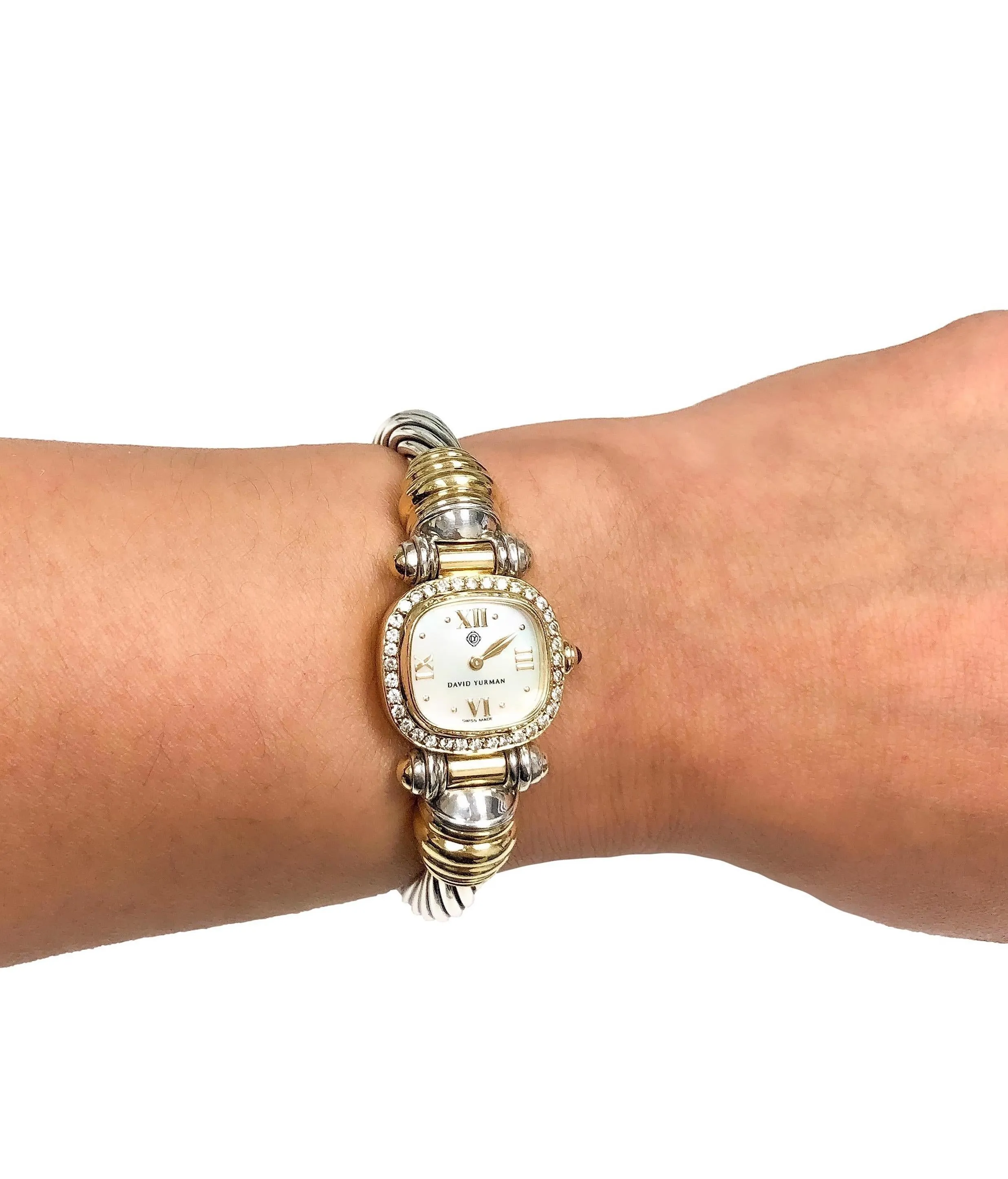 Vintage David Yurman Ladies 18K Yellow Gold Sterling Silver Diamond Wrist Watch