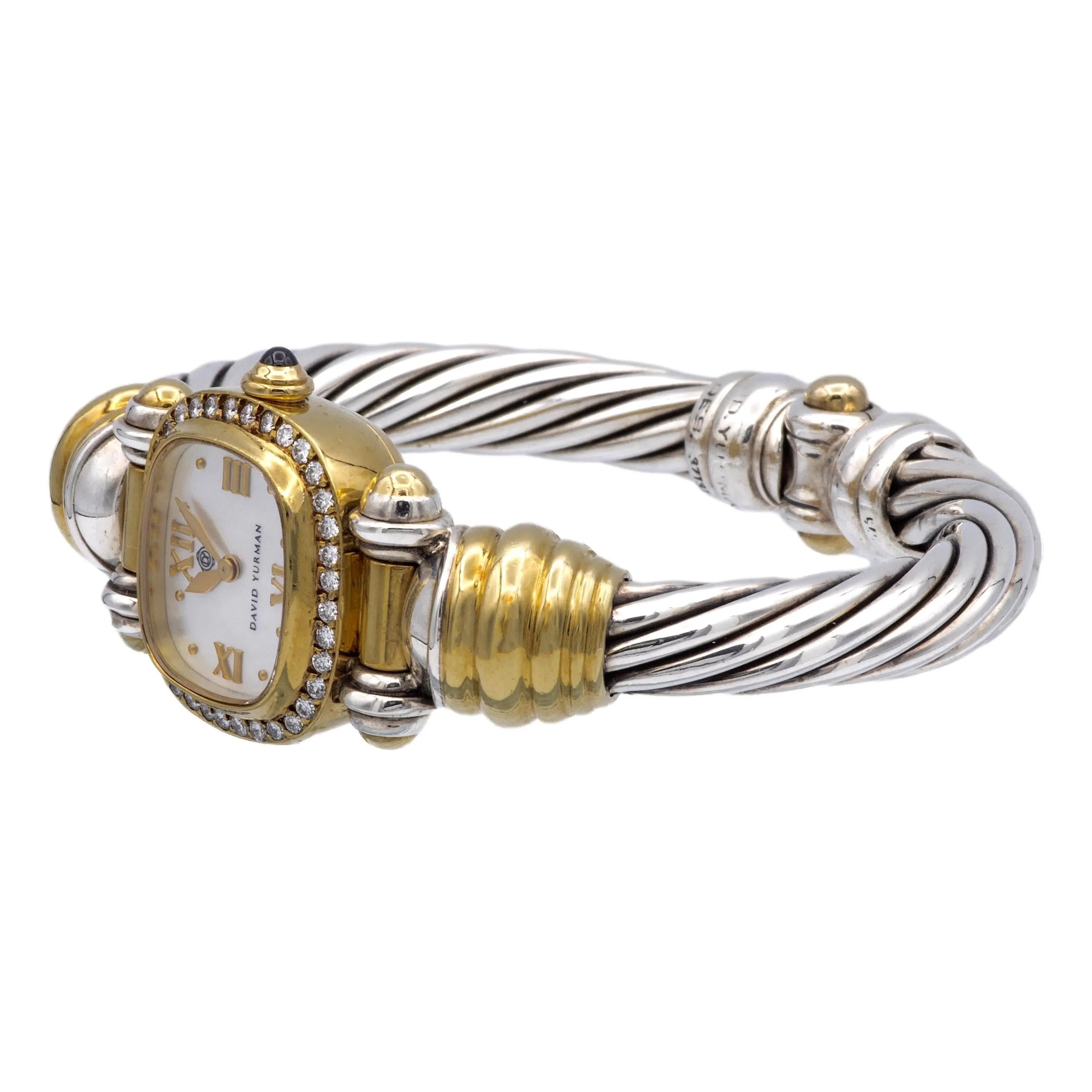 Vintage David Yurman Ladies 18K Yellow Gold Sterling Silver Diamond Wrist Watch