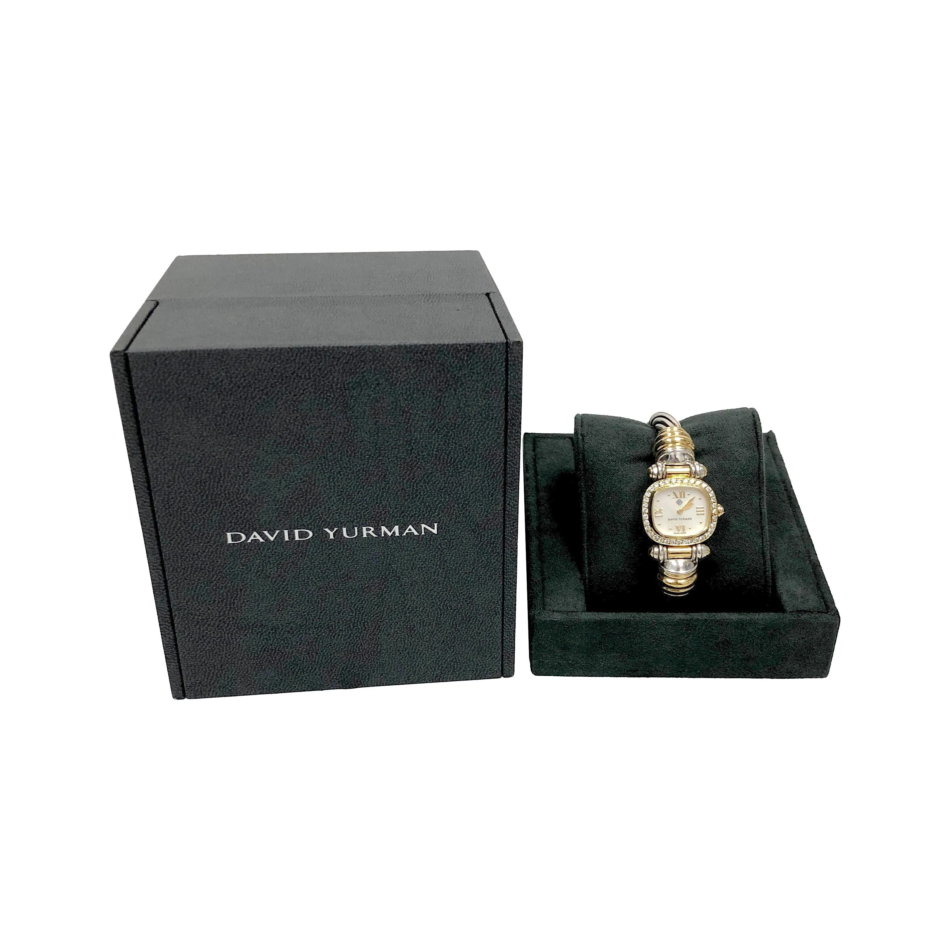 Vintage David Yurman Ladies 18K Yellow Gold Sterling Silver Diamond Wrist Watch