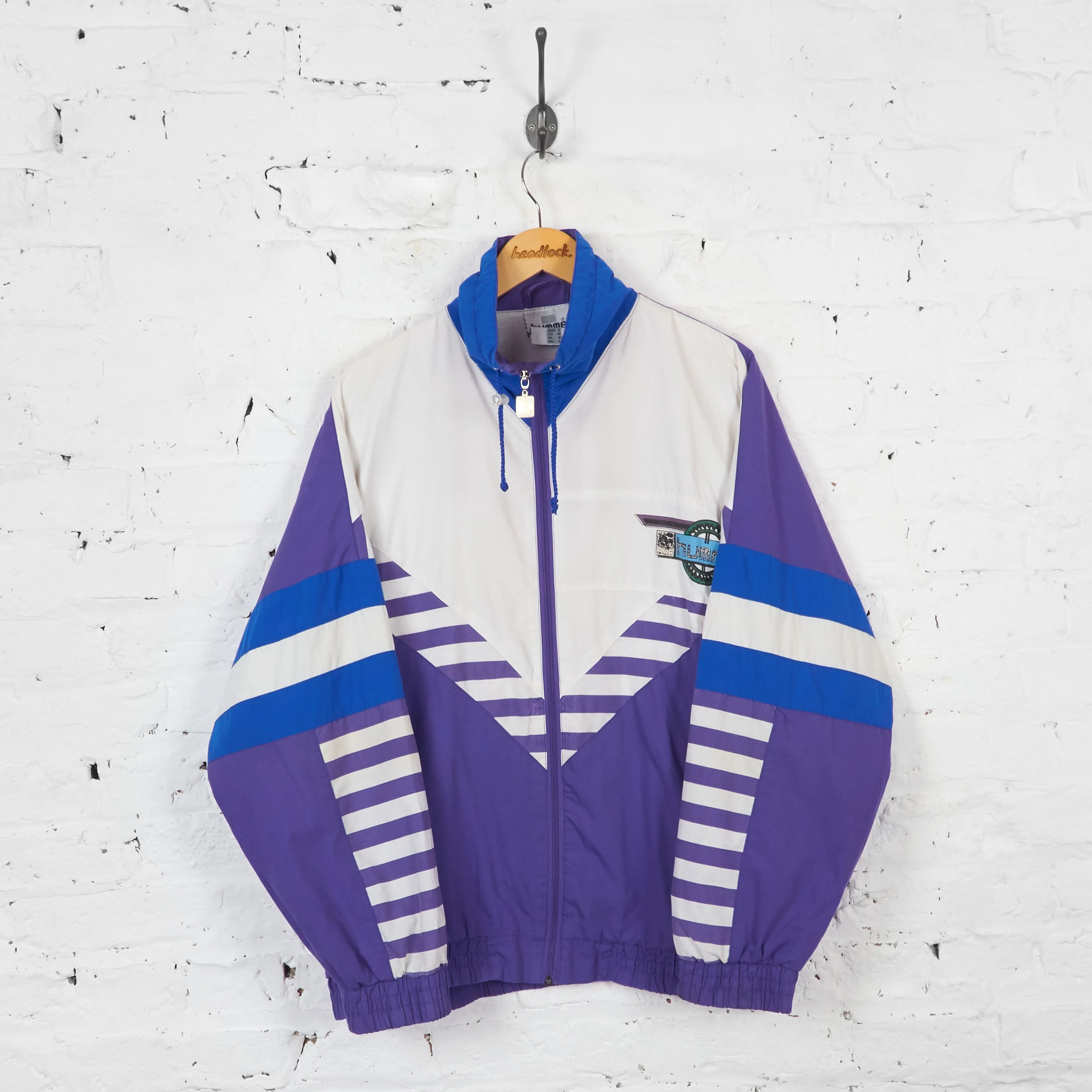 Vintage Hummel Patterned Windbreaker Jacket - Purple/White/Blue - L