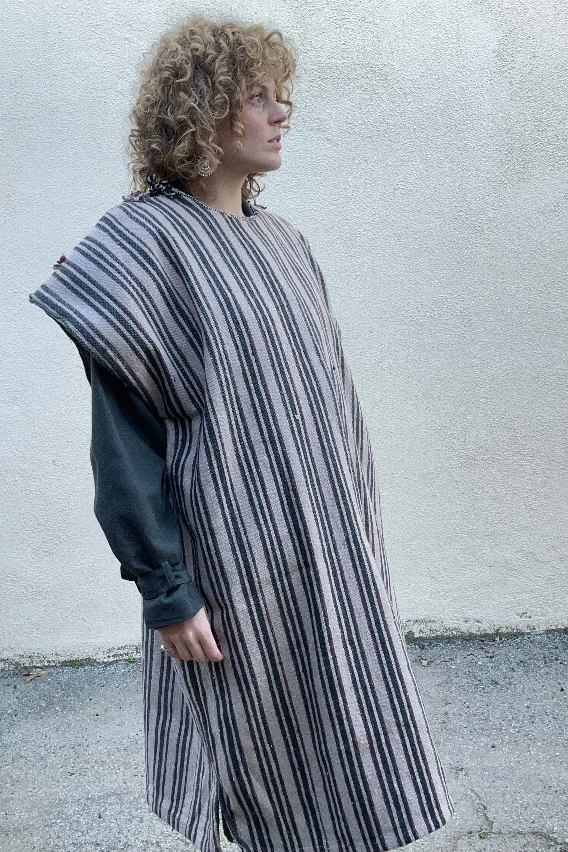 Vintage Striped Poncho Dress