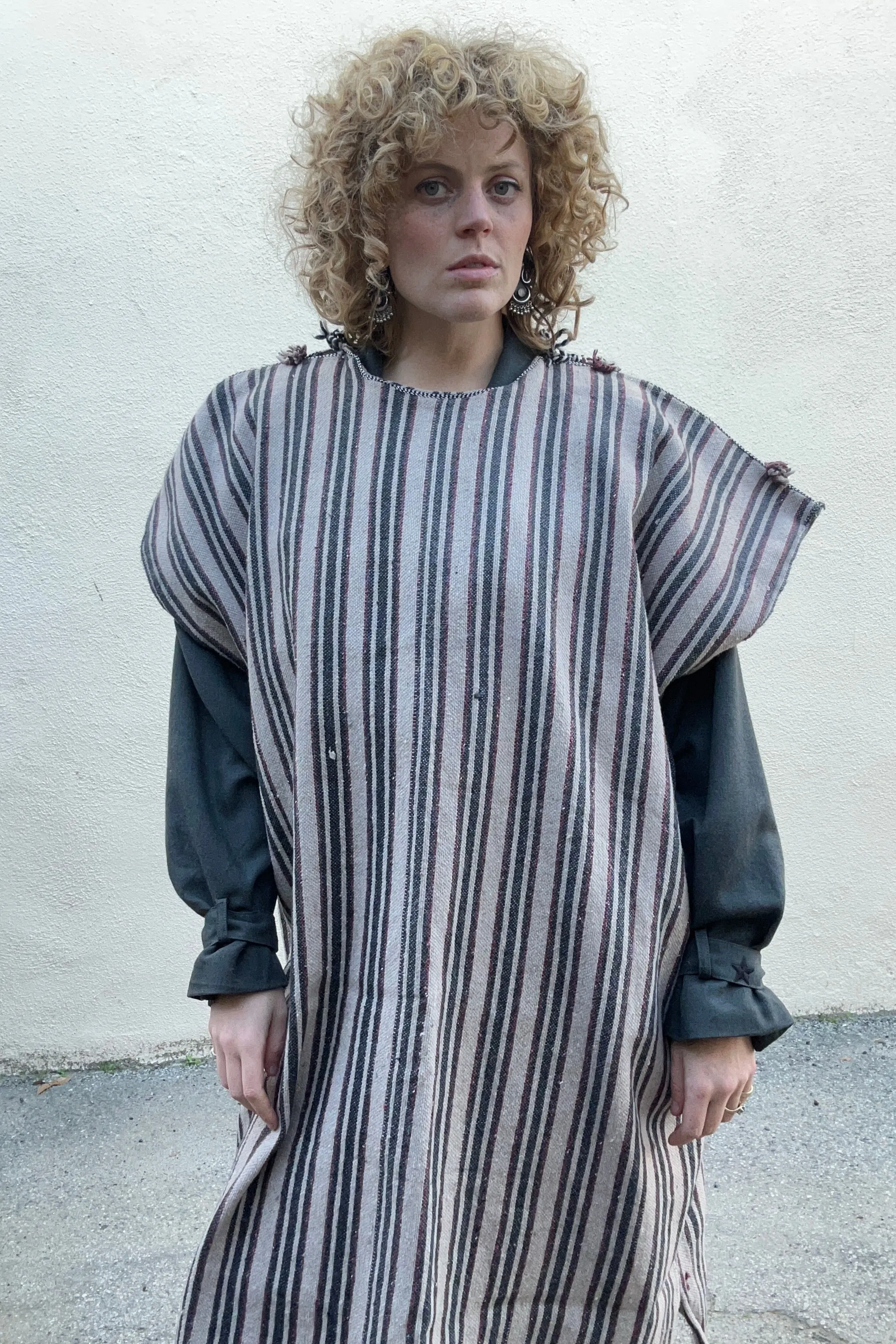Vintage Striped Poncho Dress