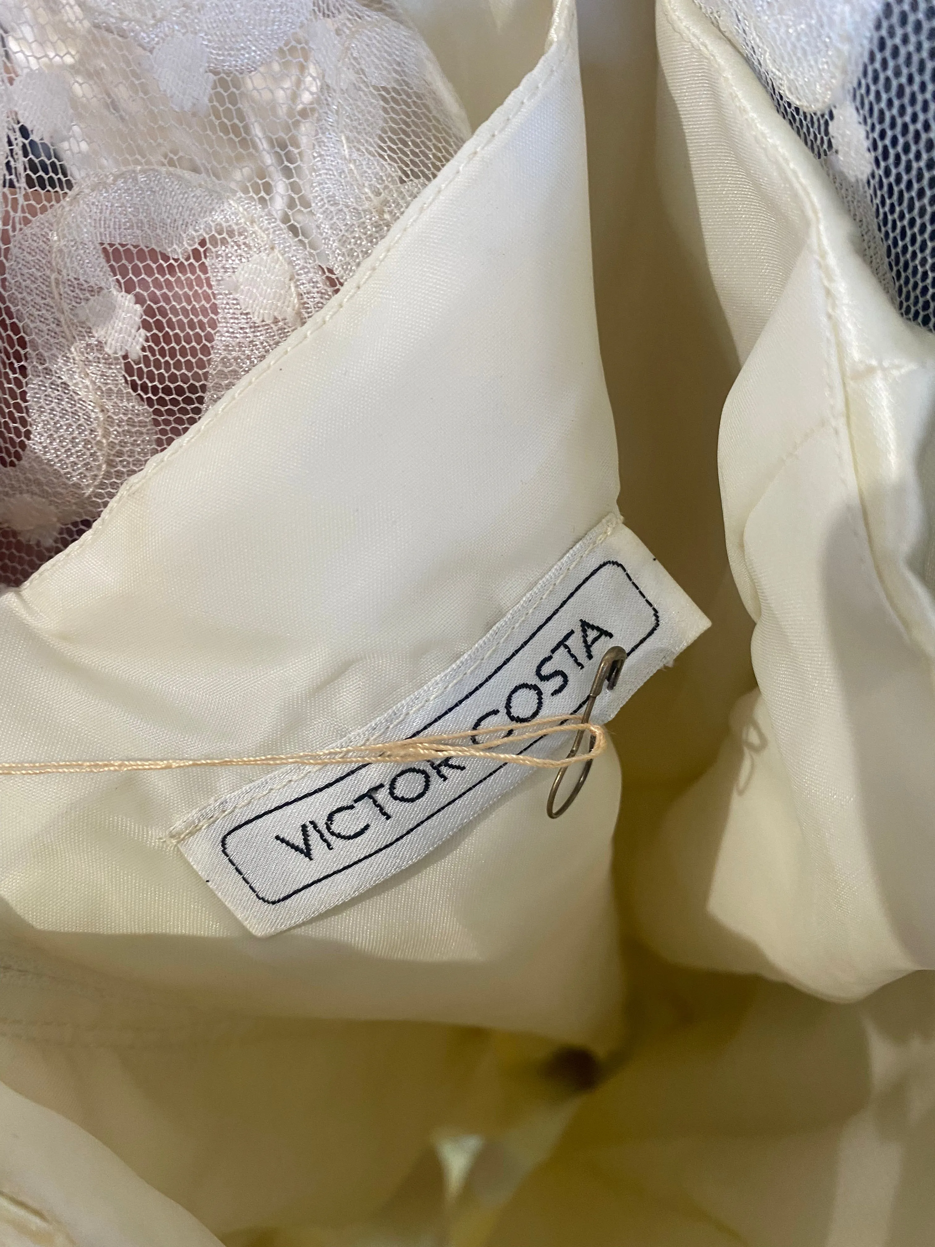 Vintage Victor Costa Semi Sheer Patterned White Dress