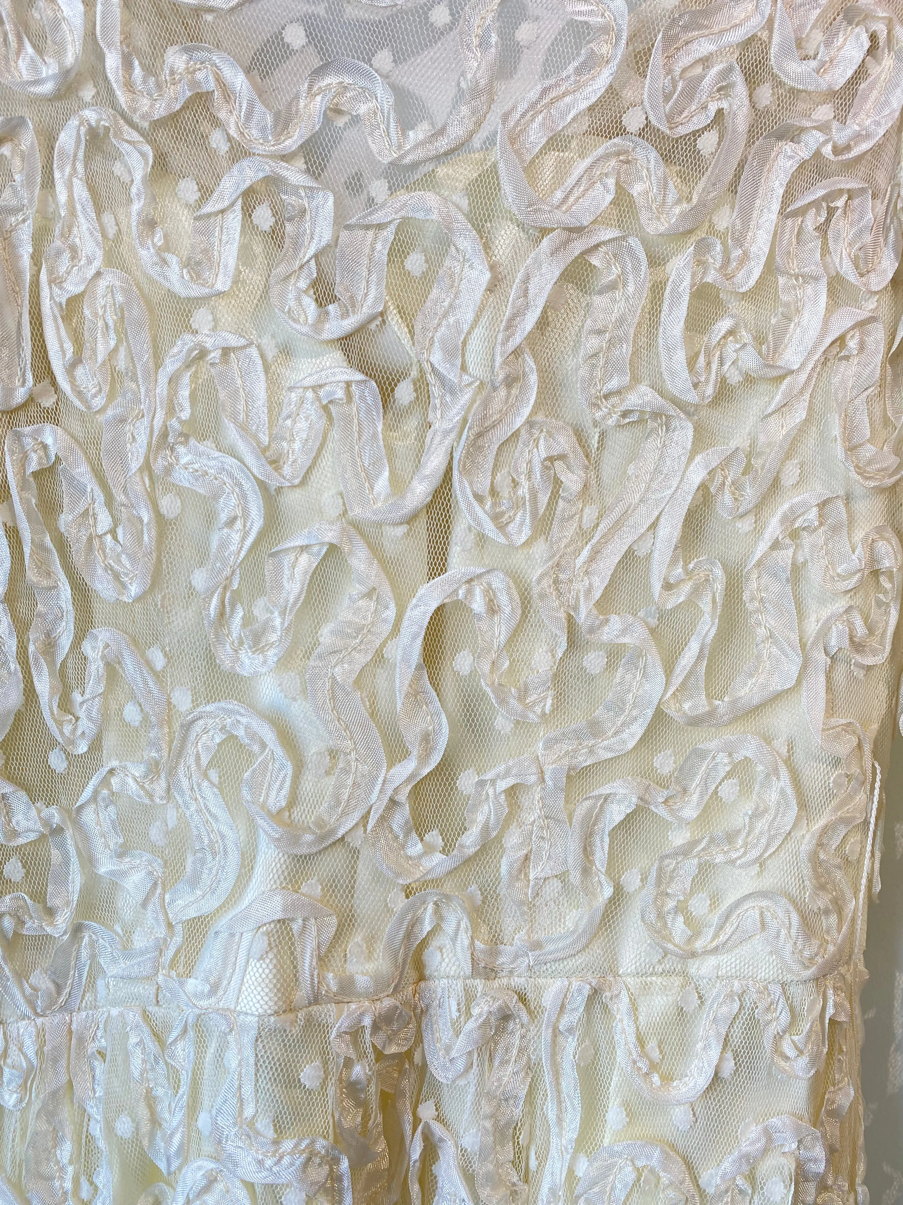 Vintage Victor Costa Semi Sheer Patterned White Dress