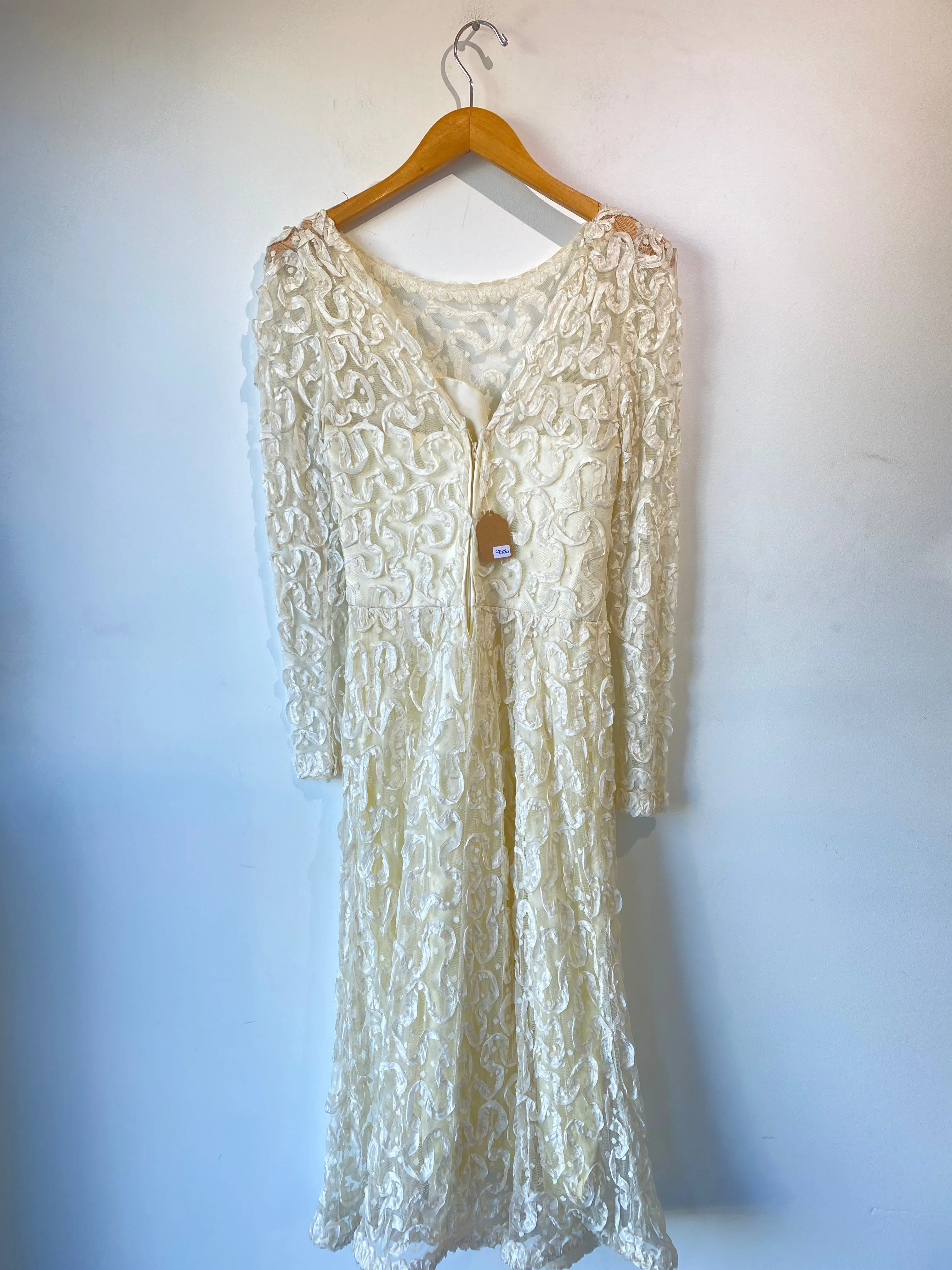 Vintage Victor Costa Semi Sheer Patterned White Dress