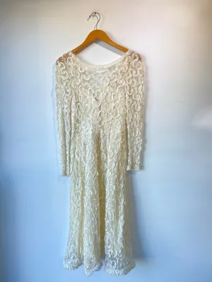 Vintage Victor Costa Semi Sheer Patterned White Dress