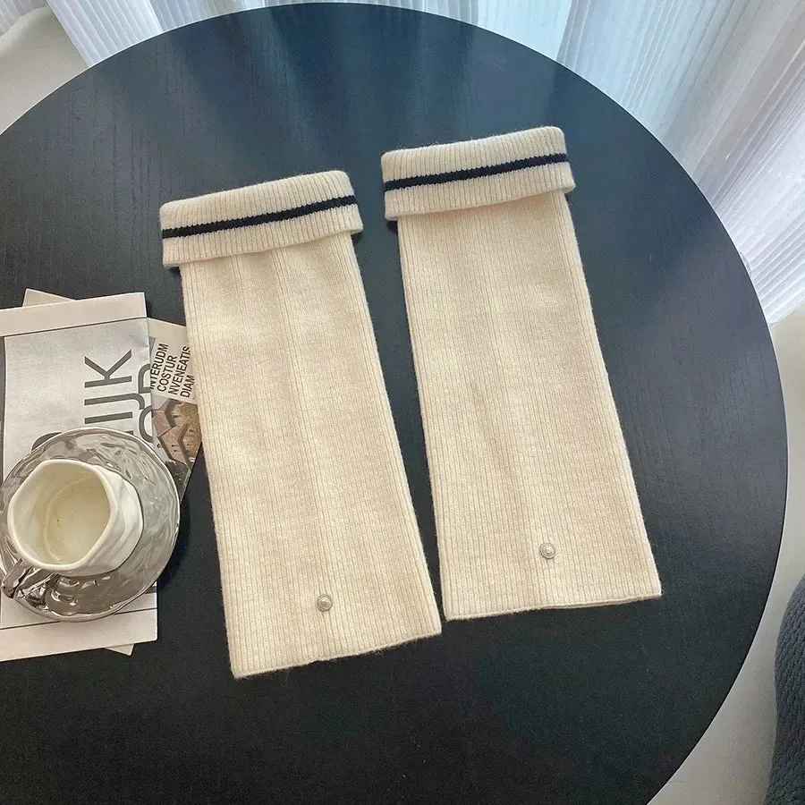 Vintage Wool Knitted Leg Warmers with Metal Buckle – Y2K Winter Calf Leggings