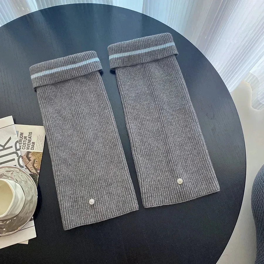 Vintage Wool Knitted Leg Warmers with Metal Buckle – Y2K Winter Calf Leggings