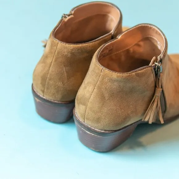 Vionic Serena Green Brown Genuine Leather Suede Low Ankle Bootie Size 8.5
