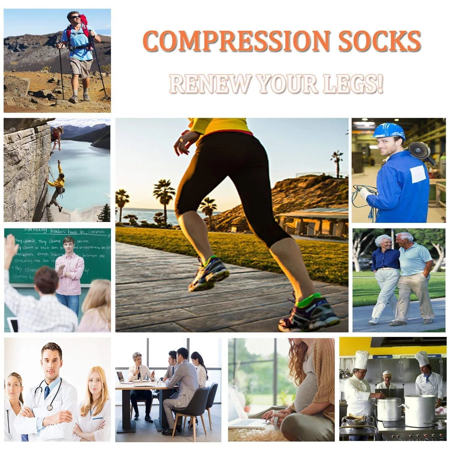 White-Turquoise 6 Pairs Low-Cut Compression Socks 6 pairs（Buy 5 get 1 free）