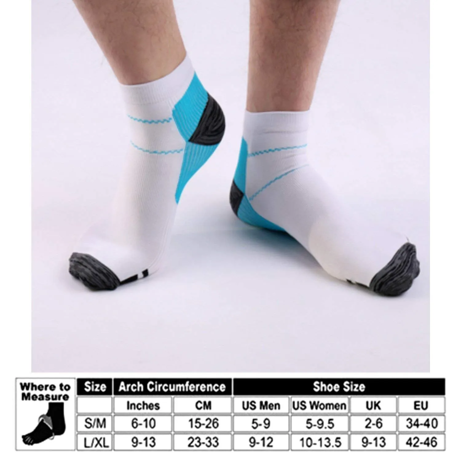 White-Turquoise 6 Pairs Low-Cut Compression Socks 6 pairs（Buy 5 get 1 free）