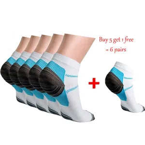 White-Turquoise 6 Pairs Low-Cut Compression Socks 6 pairs（Buy 5 get 1 free）