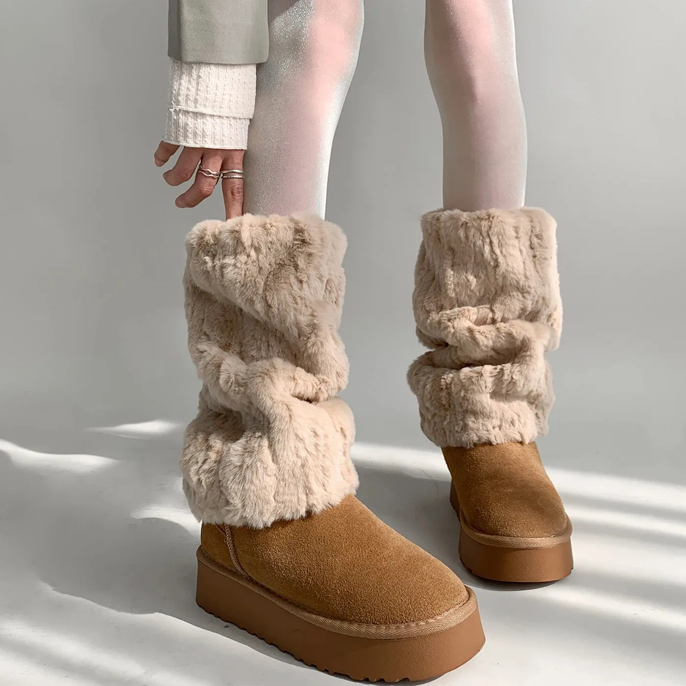 Winter Fluffy Faux Fur Boots Covers – Cozy Y2K Leg Warmers for Mid-Calf Warmth