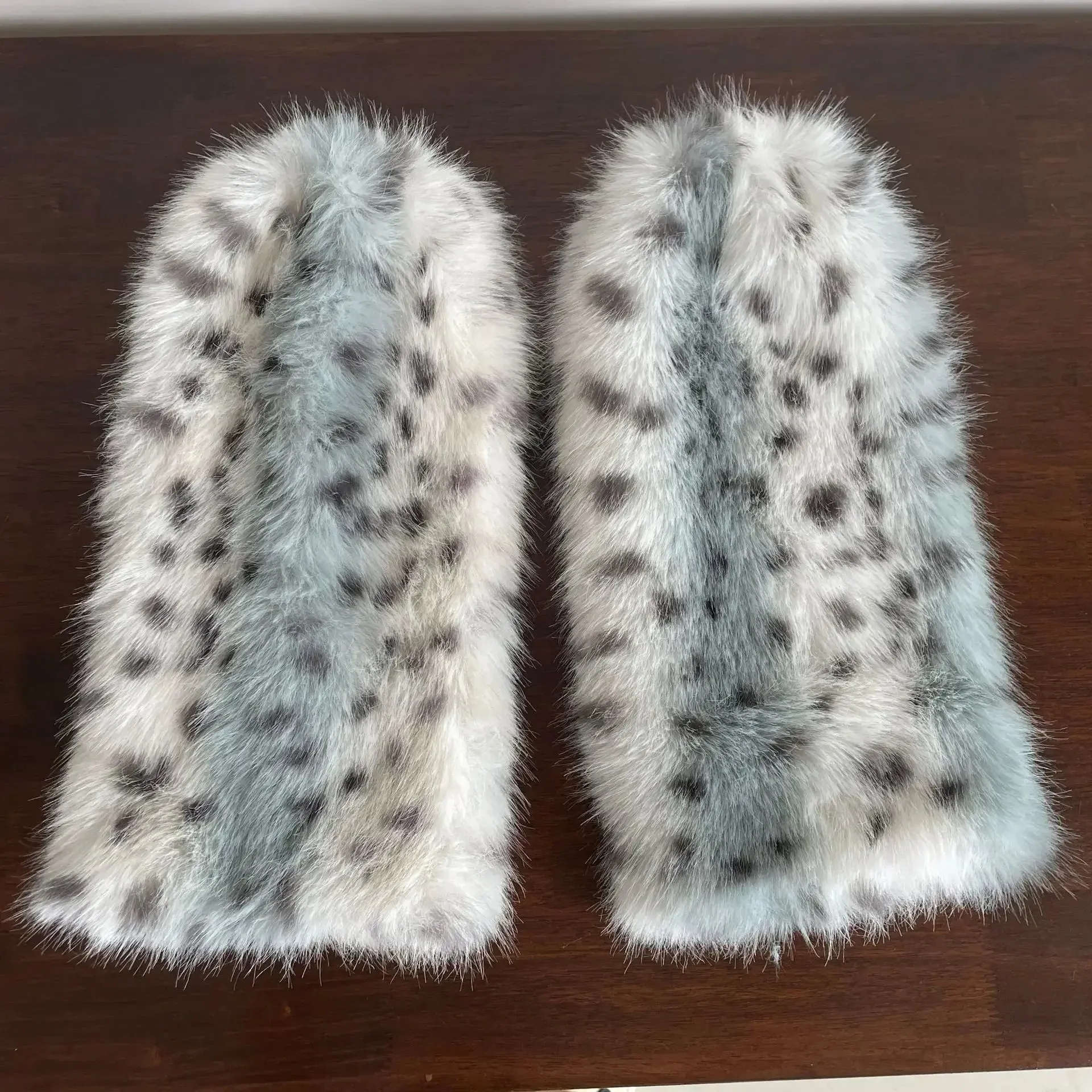 Winter Leopard Print Faux Fur Leg Warmers – Y2K Plush Punk Chain PU Belt, Harajuku Thickened Boots Cover, Fluffy Socks