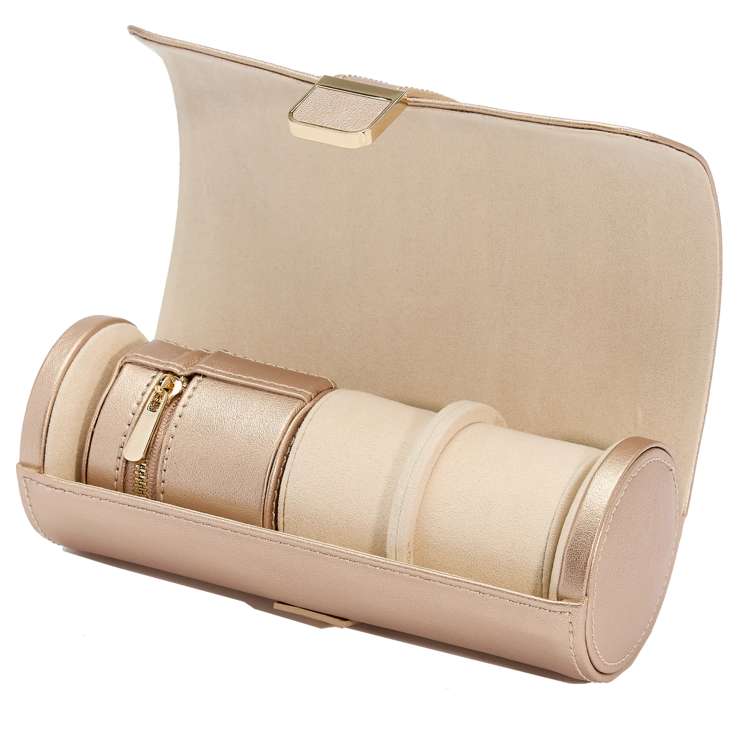 WOLF Palermo Double Watch Roll with Jewelry Pouch in Rose Gold