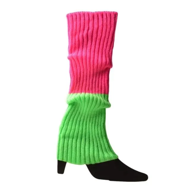 Women 80s Fluorescent Neon Colored Knit Leg Warmers