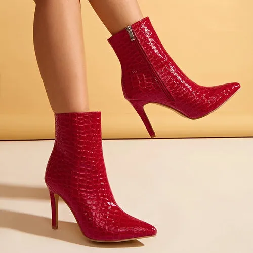 Women's Boots Stone Pattern Pointed Toe Stiletto Super High Heel Ankle