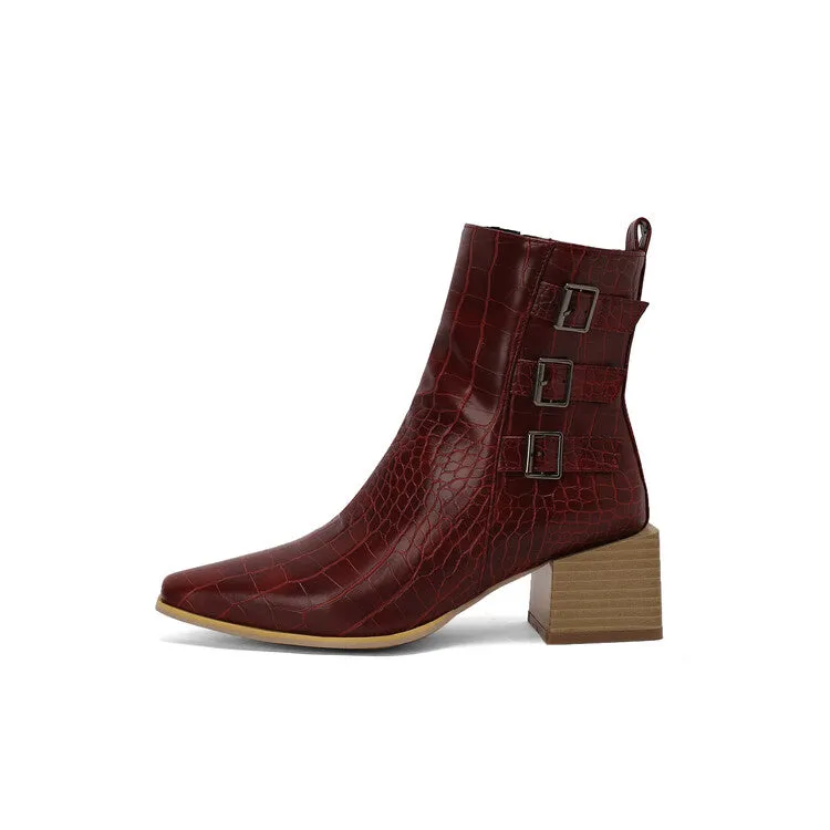 Women's Camouflage Pointed Toe Square Heel Ankle Boots