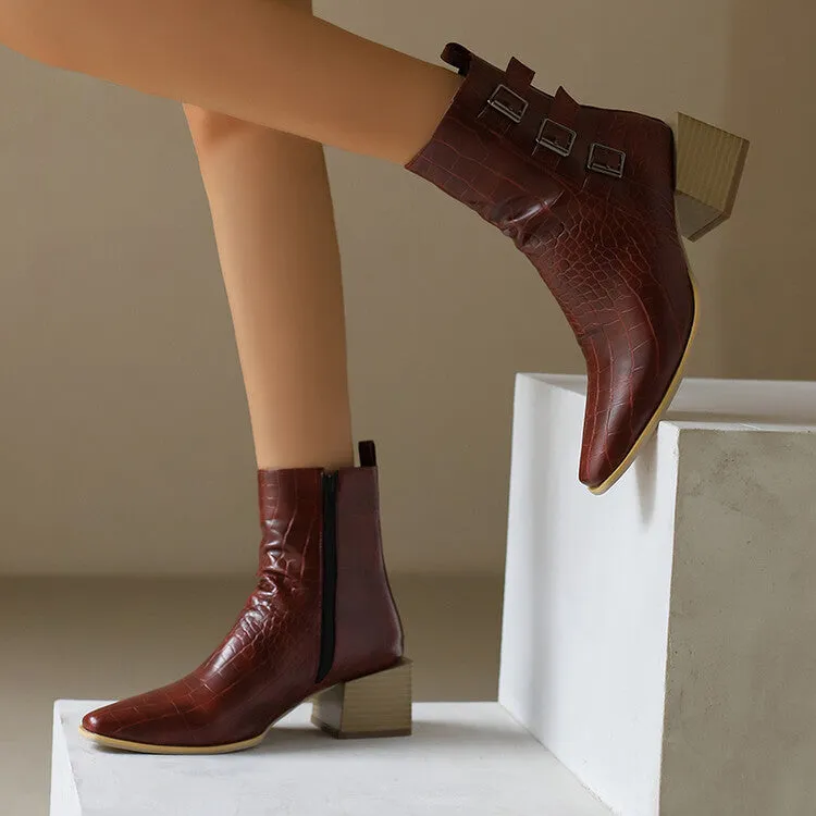 Women's Camouflage Pointed Toe Square Heel Ankle Boots
