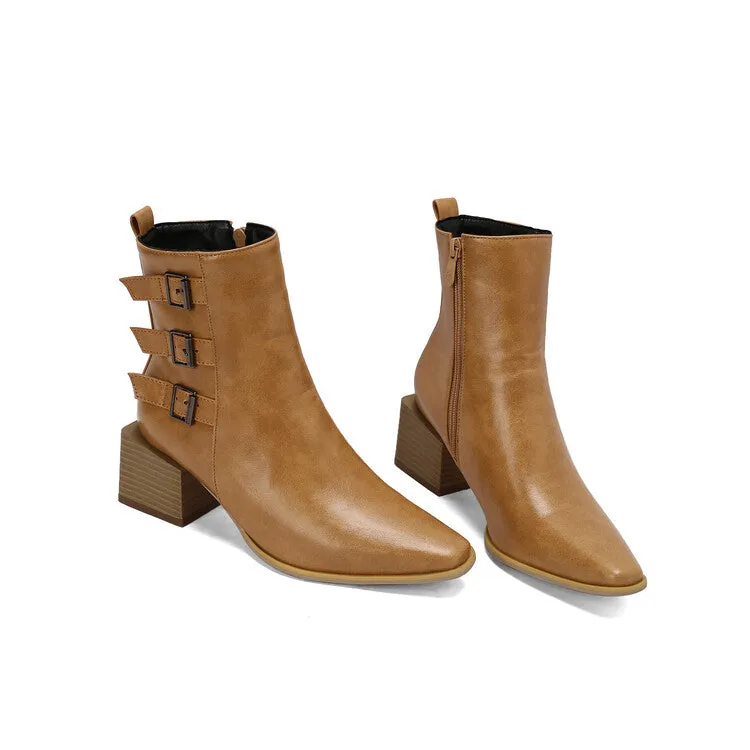 Women's Camouflage Pointed Toe Square Heel Ankle Boots