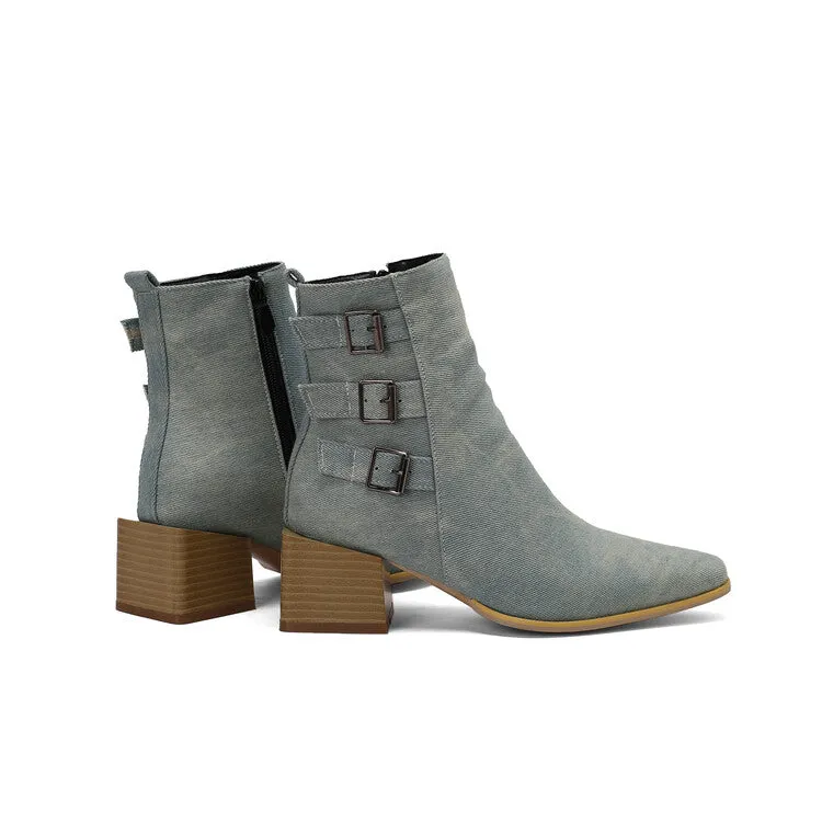 Women's Camouflage Pointed Toe Square Heel Ankle Boots