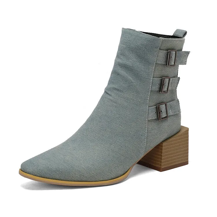 Women's Camouflage Pointed Toe Square Heel Ankle Boots