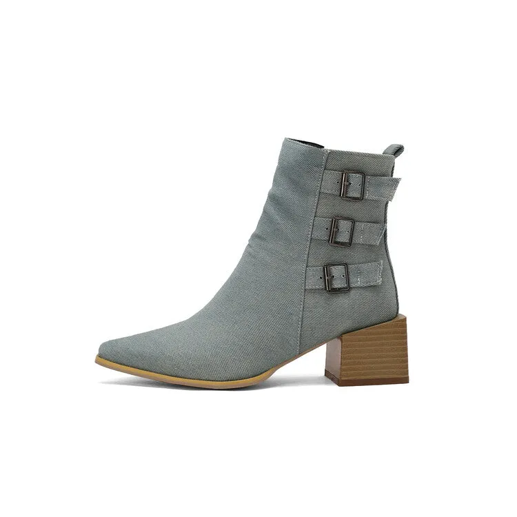 Women's Camouflage Pointed Toe Square Heel Ankle Boots